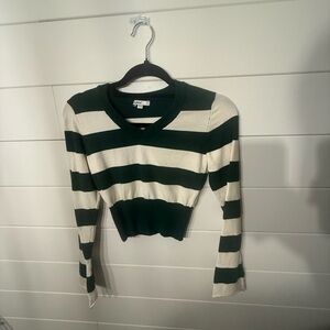 Green and Cream Cropped Fitted Sweatshirt